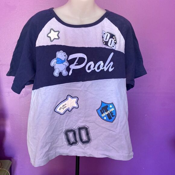 Disney Pooh Bear Blue Short Sleeve T-Shirt Size 18/20 Women's Unisex Graphic - Picture 1 of 4